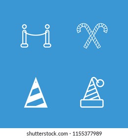 Festive icon. collection of 4 festive filled and outline icons such as party hat, red carpet. editable festive icons for web and mobile.
