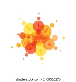 Festive icon. Red, yellow and orange circles, abstract fireworks, summer sun. Flat simple logo template. Modern emblem idea. Isolated vector illustration on white background.