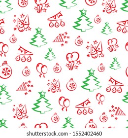 Festive icon set, geometric seamless pattern for holiday packaging and gifts