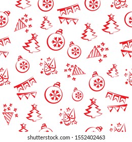 Festive icon set, geometric seamless pattern for holiday packaging and gifts