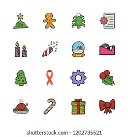 festive icon set. vector set about turkey, gingerbread man, settings and snow globe icons set.