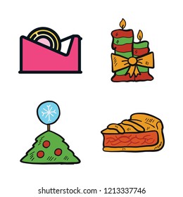 festive icon set. vector set about wrapper, christmas tree, candle and pie icons set.