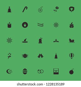 festive icon. festive vector icons set christmas tree, christmas candy, sleigh with christmas tree gifts and plate folk knife
