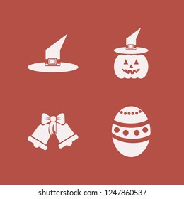 festive icon. festive vector icons set easter egg, pumpkin witch hat, witch hat and sleigh bells