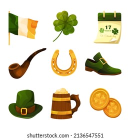 Festive icons for Day of Saint Patrick, vector