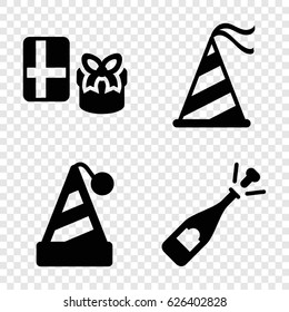 Festive icons set. set of 4 festive filled icons such as opened champagne, party hat