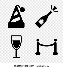 Festive icons set. set of 4 festive filled icons such as opened champagne, wine glass, red carpet