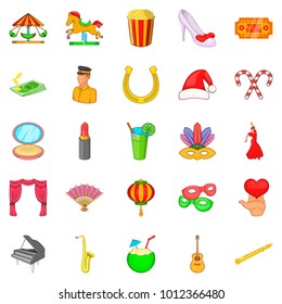 Festive icons set. Cartoon set of 25 festive vector icons for web isolated on white background