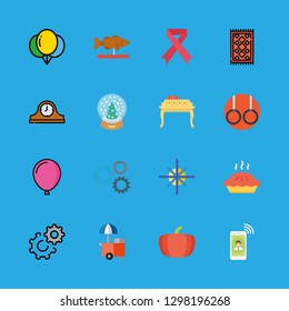 festive icons set with pie, settings and celebration vector set
