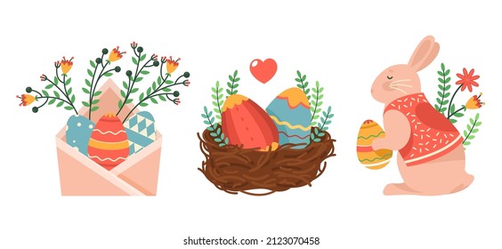 Festive icons or stickers for Easter holiday, set