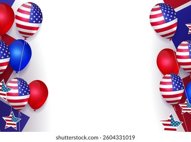Festive illustration with American attributes with balloons and stars