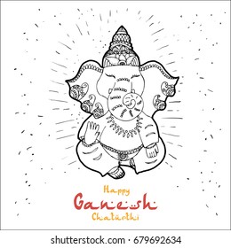 Festive illustration of the birthday of the Indian God Ganesha. Vector illustration, Design of a holiday holiday flyer