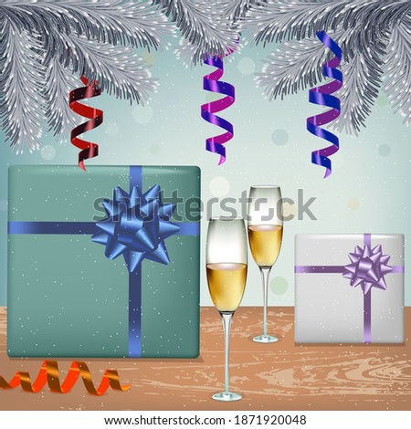 festive illustration of champagne and gifts