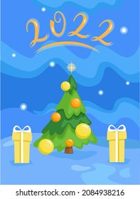 Festive illustration with a Christmas tree for design and printing. Vector graphics