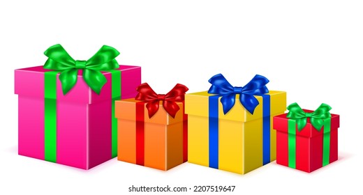 Festive illustration with colored gift boxes with ribbons and bows