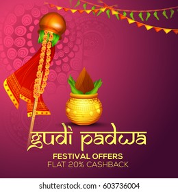 Festive Illustration Of Gudi Padwa Offer Poster Or Banner Background.