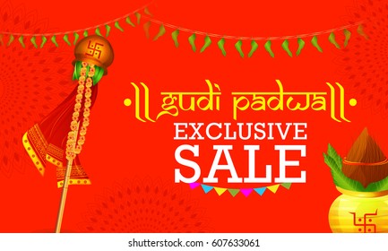 Festive Illustration Of Gudi Padwa Offer Poster Or Banner Background.