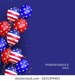 Festive illustration with isolated American attributes, balloons and stars.