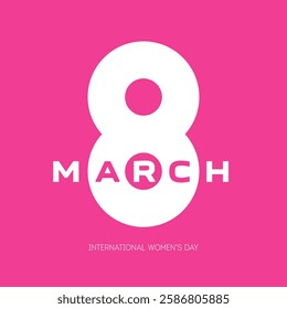 Festive illustration. An original Modern minimalist greeting card on a bright magenta background. March 8 - International Women's Day.