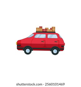 A festive illustration of a red car carrying Christmas presents, symbolizing the joy and excitement of the holiday season