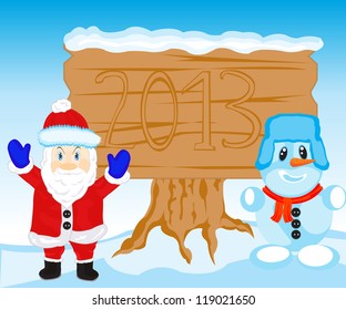 Festive illustration with santa and person blinded from snow