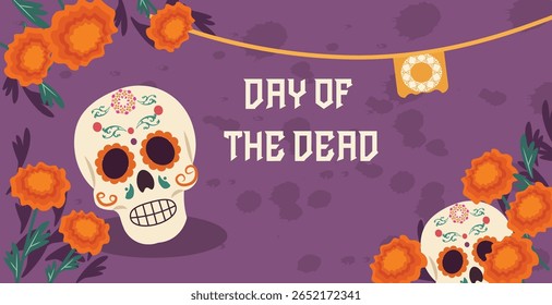 Ilustrações festivas comemorativas do Dia dos Mortos (Día de Muertos), tradicional feriado mexicano