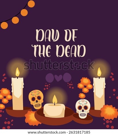 festive illustrations commemorating the Day of the Dead (Día de Muertos). 
 The designs  elaborately adorned sugar skulls (calaveras) as central figures, surrounded by bright orange marigold flowers