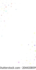 Festive imaginative confetti. Celebration stars. Colorful stars random on white background. Fine festive overlay template. Vertical vector background.