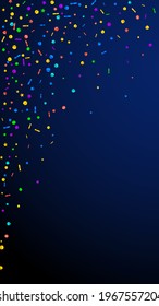 Festive impressive confetti. Celebration stars. Festive confetti on dark blue background. Fresh festive overlay template. Vertical vector background.