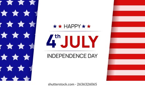 Festive Independence Day banner with patriotic red, white, and blue colors and star patterns. Ideal for event promotions, social media, or greeting cards.