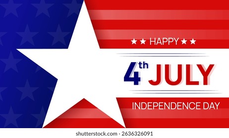 Festive Independence Day banner with patriotic red, white, and blue colors and star patterns. Ideal for event promotions, social media, or greeting cards.