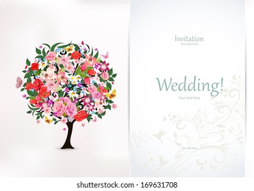 Festive invitation card with abstract tree