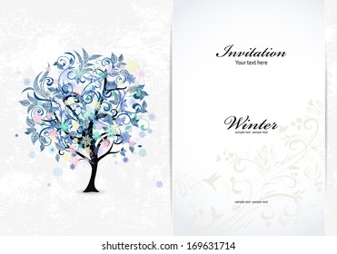 Festive invitation card with abstract tree