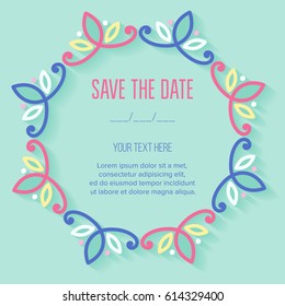 Festive invitation card with linear deciduous frame. Vector illustration