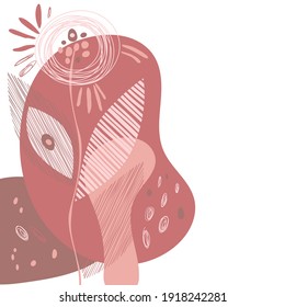 Festive invitation card template. Naive floral design with abstract shapes and place for text. Vector.