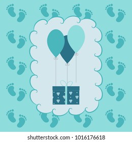 Festive invitation, postcard with the newborn's day. Template for the album. Vector illustration.