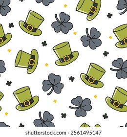 Festive Irish Inspired Green Hat and Shamrock. Perfect for crafting holiday-themed prints, party invitations, gift wraps, or digital designs. Ideal for all your St. Patrick Day