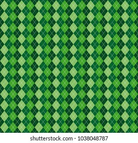 Festive Irish Tartan Diamond Seamless pattern for St Patrick's Day party wrapping paper, textile fabric print, wallpaper abstract background. Flat style vector illustration. Green and white colours