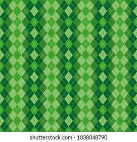 Festive Irish Tartan Diamond Seamless pattern for St Patrick's Day party wrapping paper, textile fabric print, wallpaper abstract background. Flat style vector illustration. Green and white colours