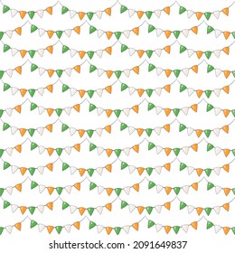 Festive irish triangular flags on a rope vector seamless pattern. St Patrick's Day ornament