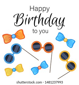 Festive items and the inscription "Happy Birthday to you" on a white background. Celebration Event. Multicolored. Vector