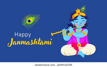 Festive Janmashtami banner with Krishna elements