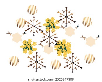 Un patrón de Navidades festivas y alegres con Elementos navideños clásicos como árboles de Navidad, copos de nieve, adornos y bastones de caramelo. Este diseño colorido y alegre trae calidez y vacaciones C