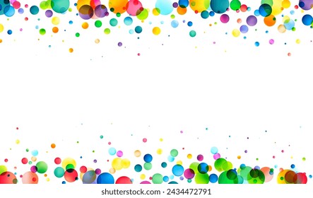 A festive and joyous cascade of multicolored bubbles against a white background, creating a sense of celebration and playful vibrancy.