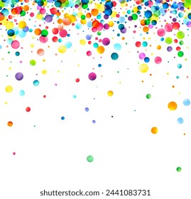 A festive and joyous cascade of multicolored bubbles against a white background, creating a sense of celebration and playful vibrancy.