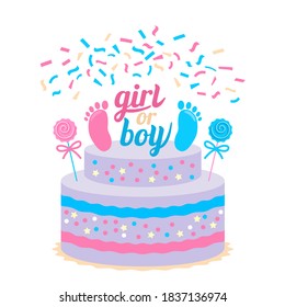 Festive kid's future birthday cake. Baby shower cupcakes for a girl and boy vector illustration isolated on white background