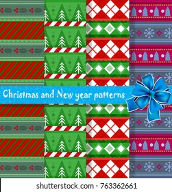 Festive kit of lovely colored Christmas or New Year seamless backgrounds for design. Vector illustration, patterns, templates. 