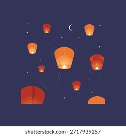 Diseño de Vector plano de icono flotante de linternas festivas.