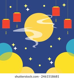 Festive lanterns and planets. Chinese New Year Vector. Space celebration theme. Cultural decoration.
