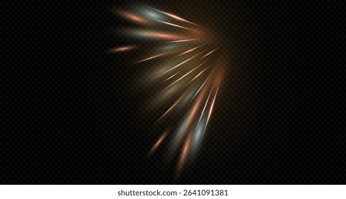 Festive light effect, Christmas light of joy. Background for banner, poster, prints, business card or advertisement. Motion effect, speed lines.